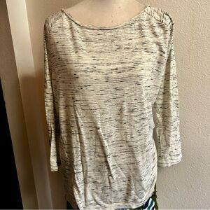 LOFT Speckled Cream and Gray Long Sleeve Top oversized